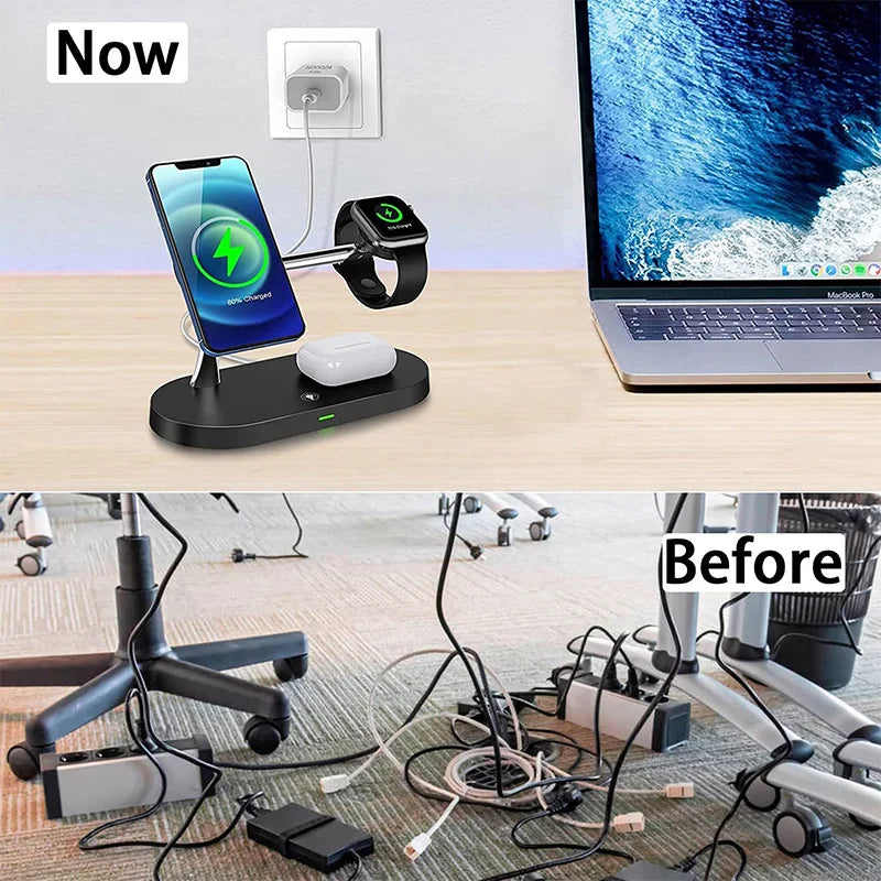 3 in 1 Wireless Charger Stand Magnetic For iPhone 12 13 14 15 Fast Charging Station for Apple Watch 9 8 7 6 5 Airpods 2 3 Pro