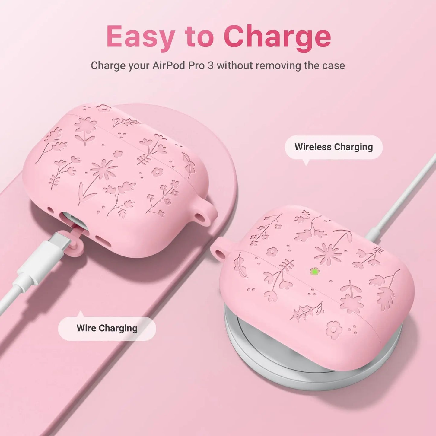 Floral Engraved Silicone Case for AirPods Pro 3 – Shockproof Protective Cover