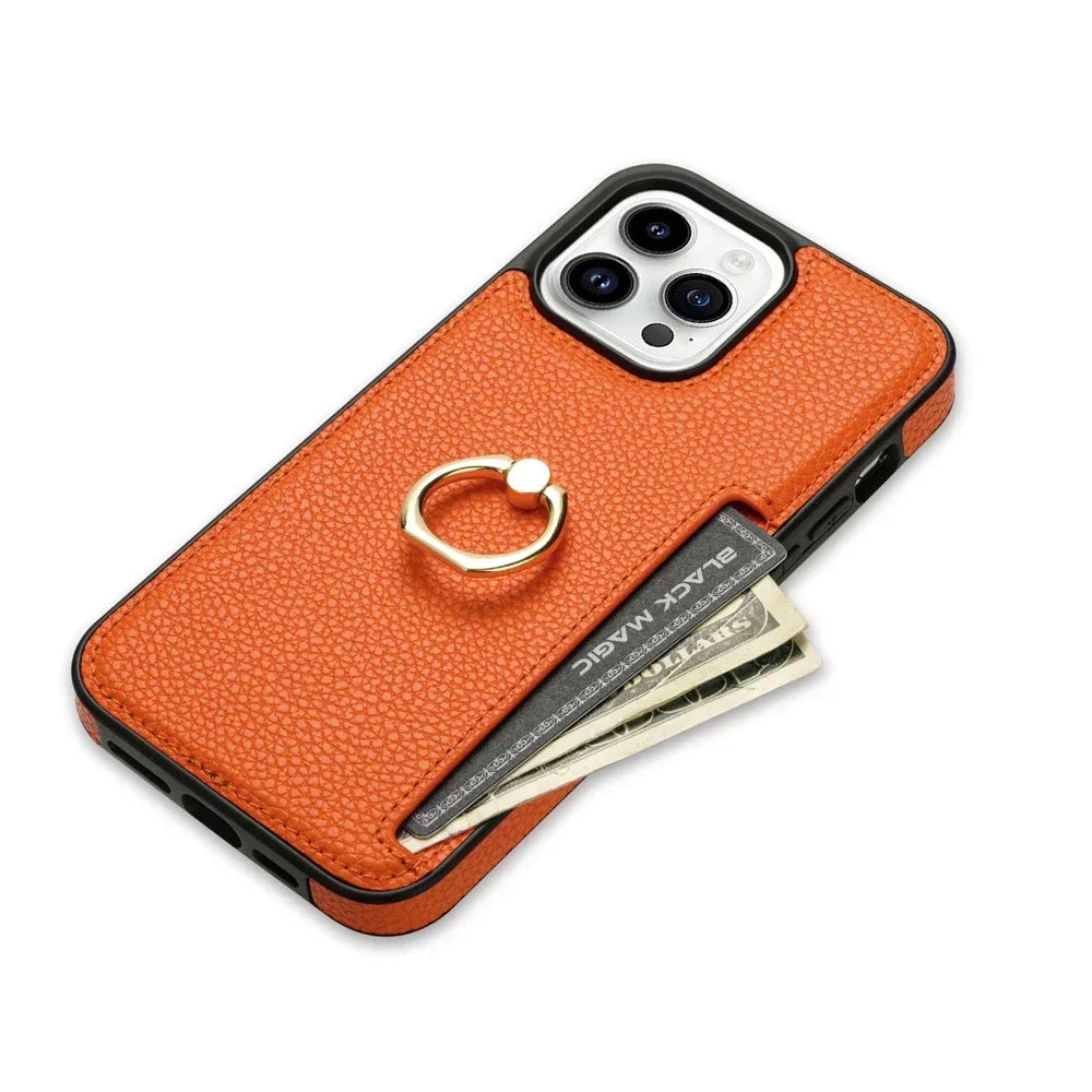 Card Solt Litchi Leather Wallet Case For iPhone