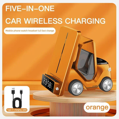 5-in-1 Wireless Charging Station with Alarm Clock – Fast Charger for iPhone, Apple Watch & AirPods