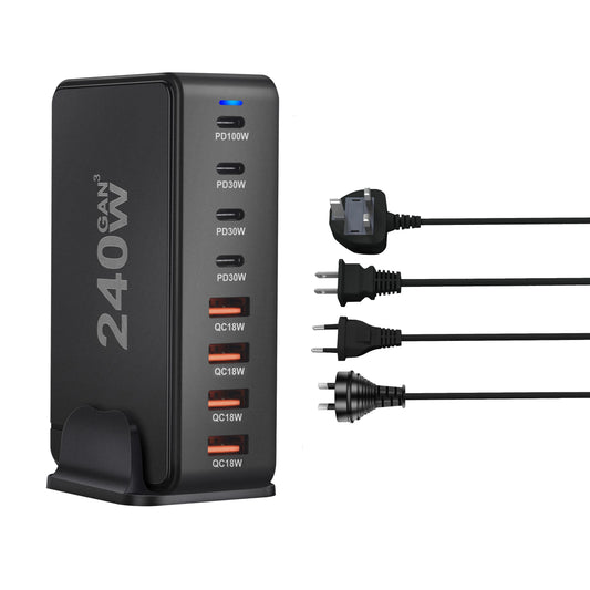 240W GaN Desktop Charger – 8 USB-C Ports with PD Fast Charging | US / EU / UK / AU Plug