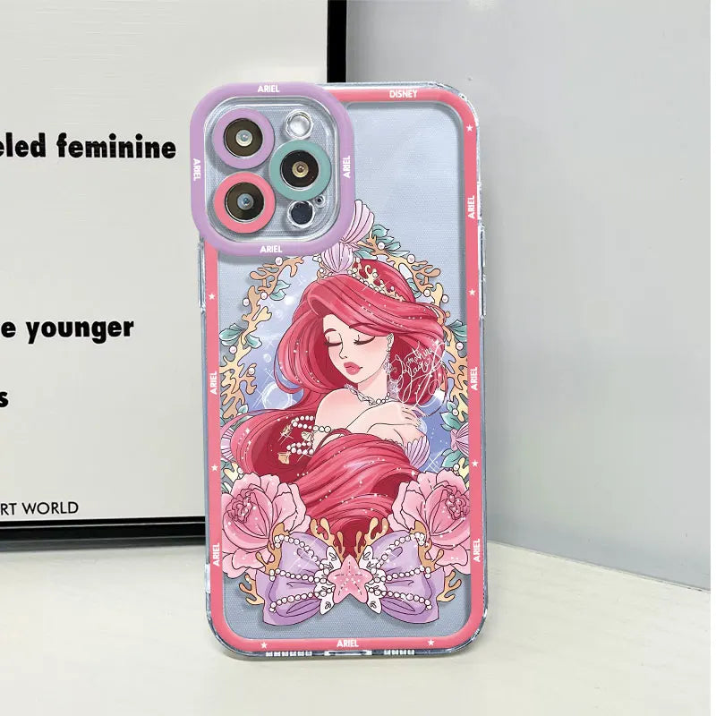 Phone Case for Apple iPhone  12 14 Pro Max XS Max 15 Pro XR 13 Mini Disney Cartoon Princess Cover Transparent Soft