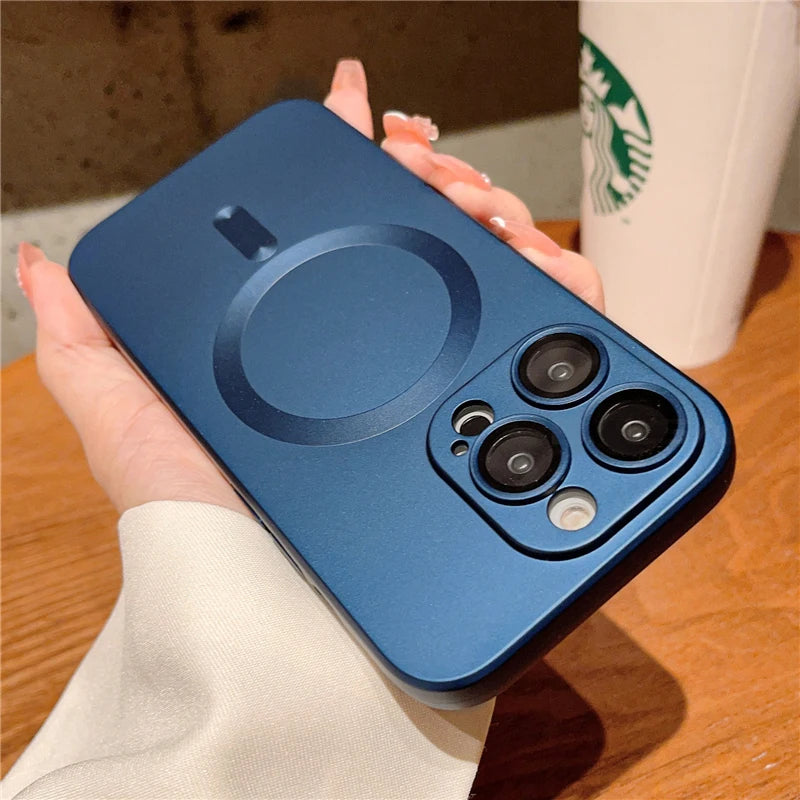 Luxury MagSafe Matte Case for iPhone – Magnetic Wireless Charging Cover with Lens Protection