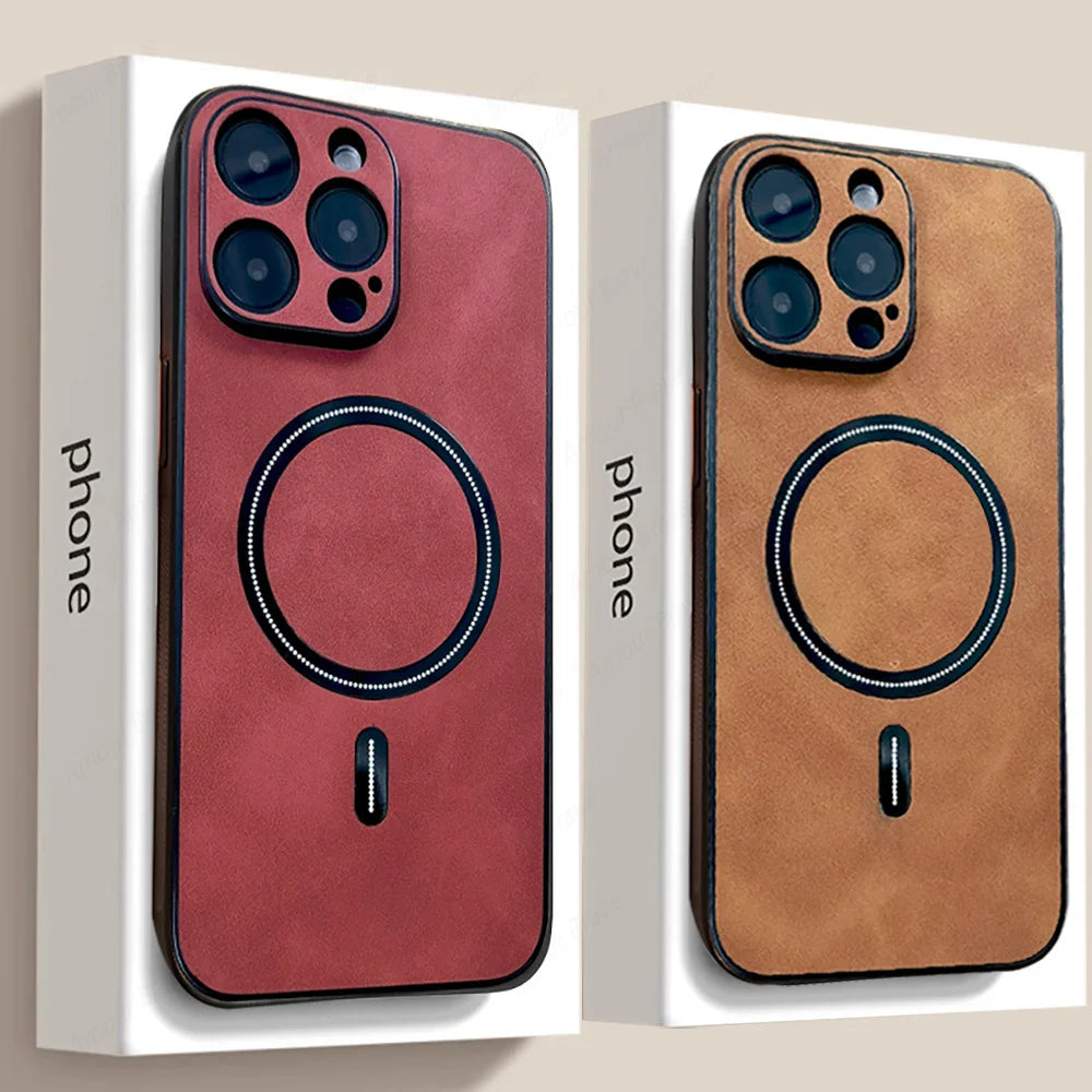 For Magsafe Leather Shockproof Phone Case For iPhone 16 15 14 13 12 11 Pro Max 16e Plus Luxury Soft Wireless Charge Cover Cases