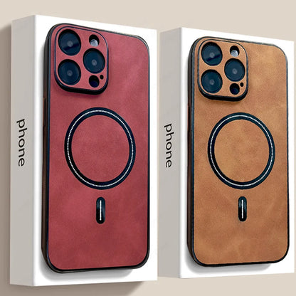 For Magsafe Leather Shockproof Phone Case For iPhone 16 15 14 13 12 11 Pro Max 16e Plus Luxury Soft Wireless Charge Cover Cases