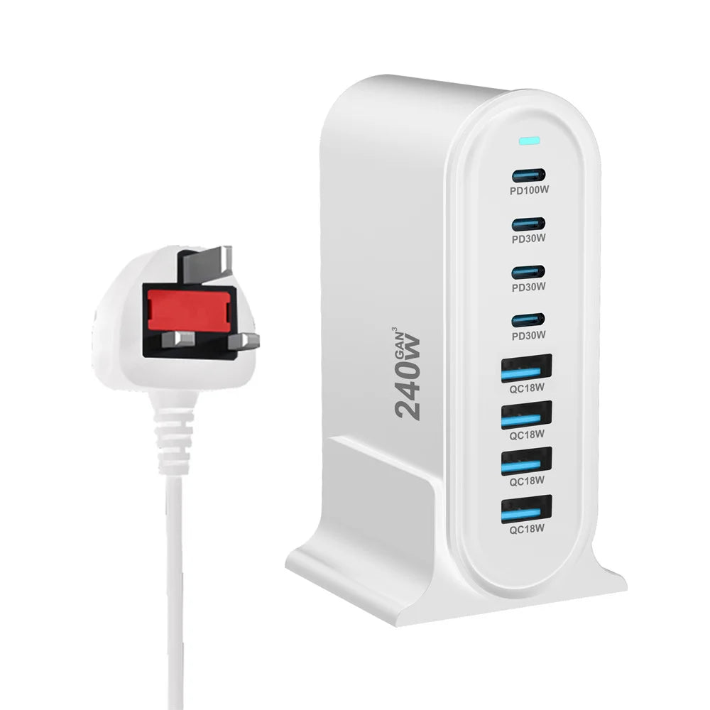 240W  Desktop GaN Charger 8-port USB Type C PD Charger Fast Charge 3.0 USB Type C Fast Charger Mobile USB Charger