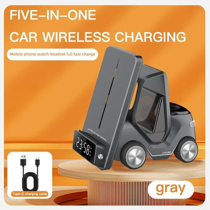 5-in-1 Wireless Charging Station with Alarm Clock – Fast Charger for iPhone, Apple Watch & AirPods