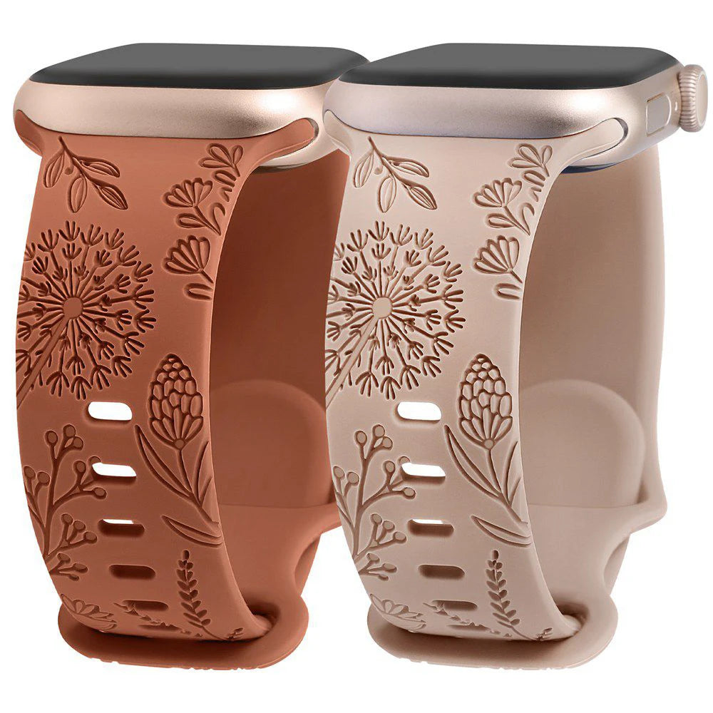 Floral Engraved Band for Apple Watch 41/40/38/44/45/49mm Dandelion Flower Pattern Silicone Strap for iWatch 8/7/6/5/4/3/2/1/SE