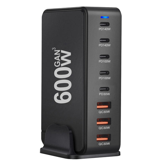 600W GaN Fast Charge 3.0 USB-C Charger with 8 Ports  5C3A PD, Portable and Suitable for Tablets