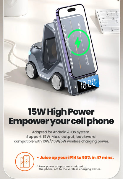 5 in 1 Wireless Charger Phone Stand For iPhone 15 14 13 15W Fast Charging Magnetic Dock Station For Apple Watch Earphones