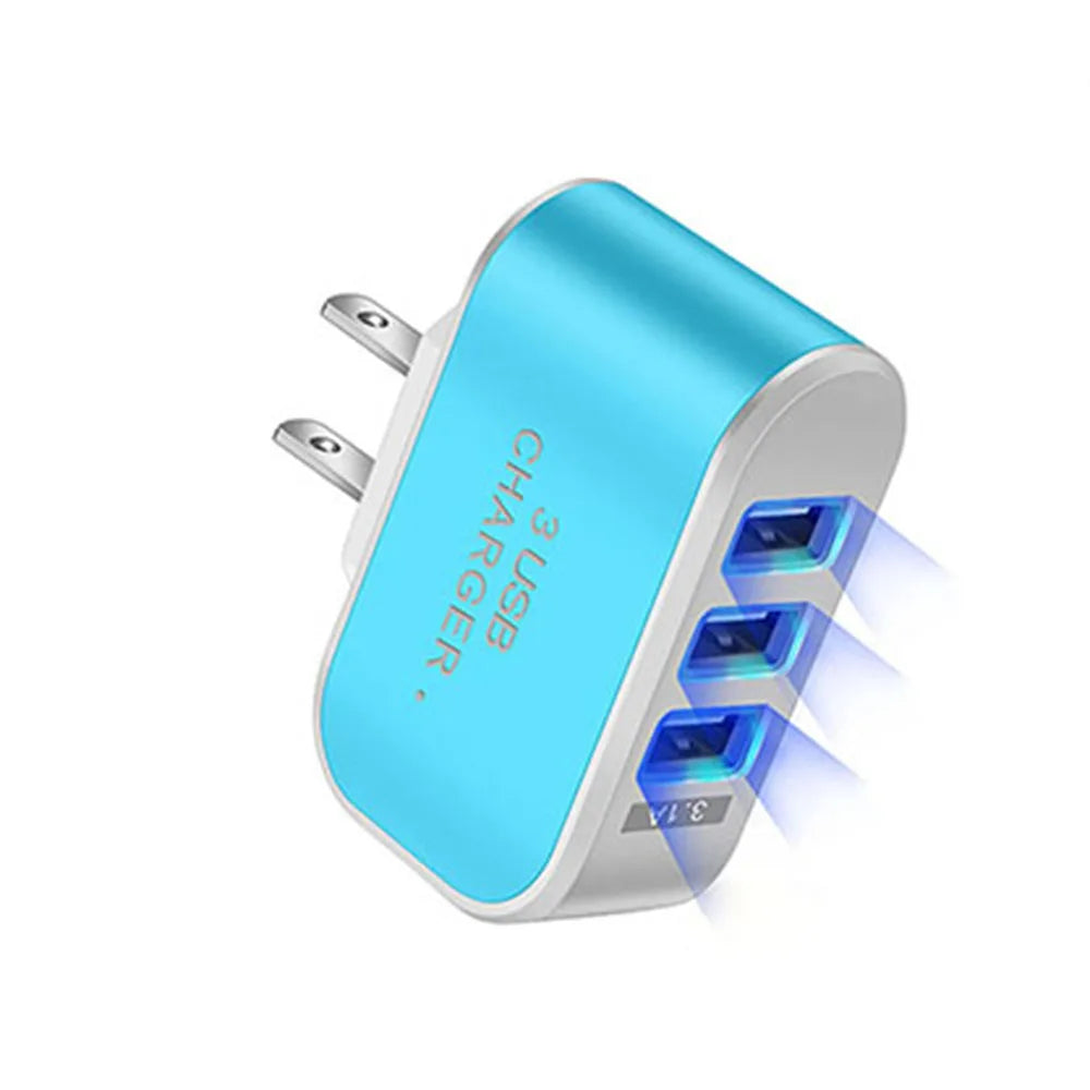 3USB EU US Plug LED Mobile Phone Chargers Multi-Head Travel Charger 3Ports LED Light Phone Charge Adapter EU Plug Charger