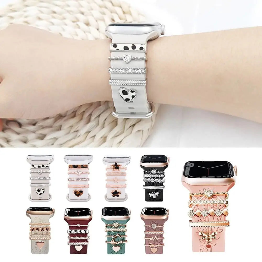 Decoration For Apple watch band Diamond Jewelry Charms Silicone Bracelet iWatch/Galaxy watch 4/Classic/5/5 pro Strap Accessories