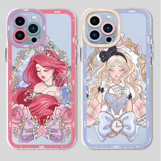 Phone Case for Apple iPhone  12 14 Pro Max XS Max 15 Pro XR 13 Mini Disney Cartoon Princess Cover Transparent Soft