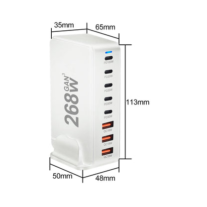 268W GaN Fast Charger – 8 USB-C Ports Desktop Charging Station with US/ EU / UK / AU Plug