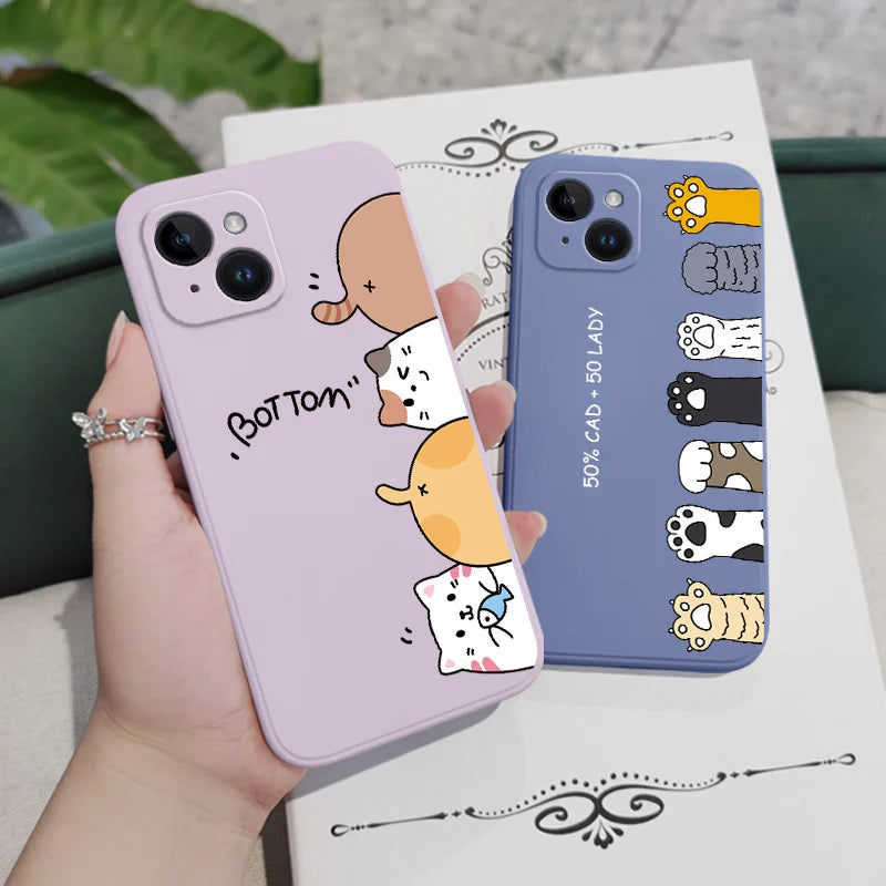 Cat Litter Phone Case For iPhone 15 14 13 12  Plus Pro Max Mini  Liquid Silicone Cover