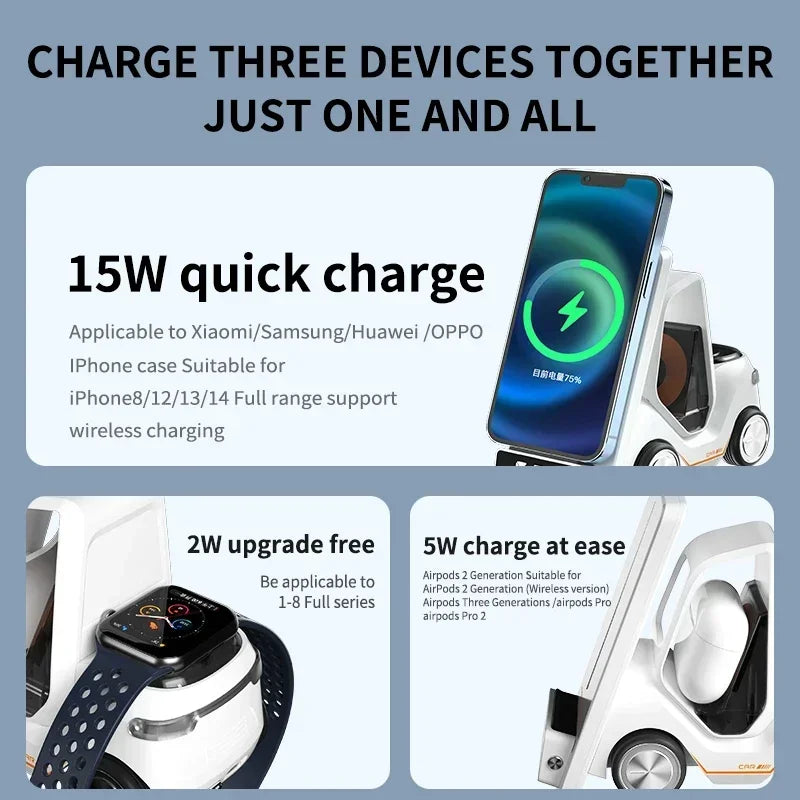 5-in-1 Wireless Charging Station with Alarm Clock – Fast Charger for iPhone, Apple Watch & AirPods