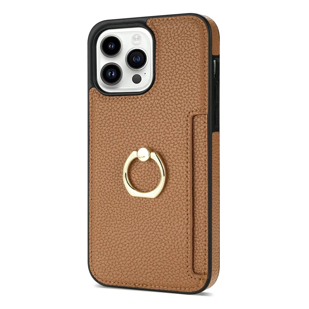 Card Solt Litchi Leather Wallet Case For iPhone