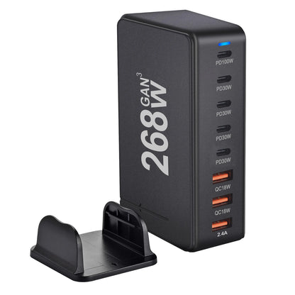 268W GaN Desktop Charger 8-Port USB PD Charger Quick Charge 3.0 USB Type C Fast Charger Mobile USB Charger for iPhone 15 MacBook
