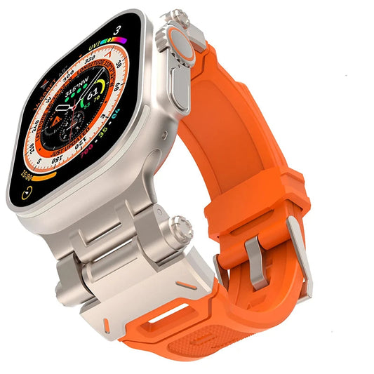 Metal & Silicone Apple Watch Strap – Rugged Sport Design for Ultra & Series
