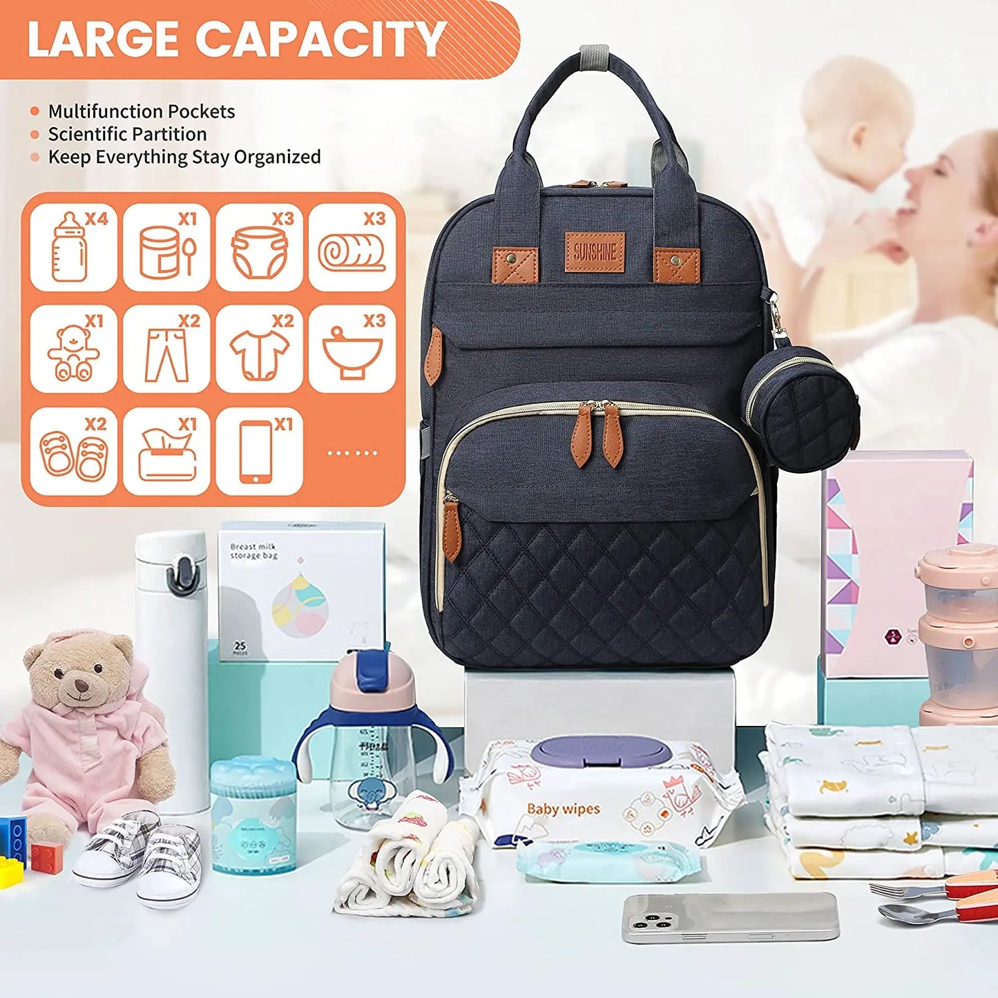 3-in-1 Baby Diaper Bag with Insulated Bottle Holders & Foldable Baby Crib – Portable Travel Baby Bed, Waterproof & Large Capacity Mommy Bag