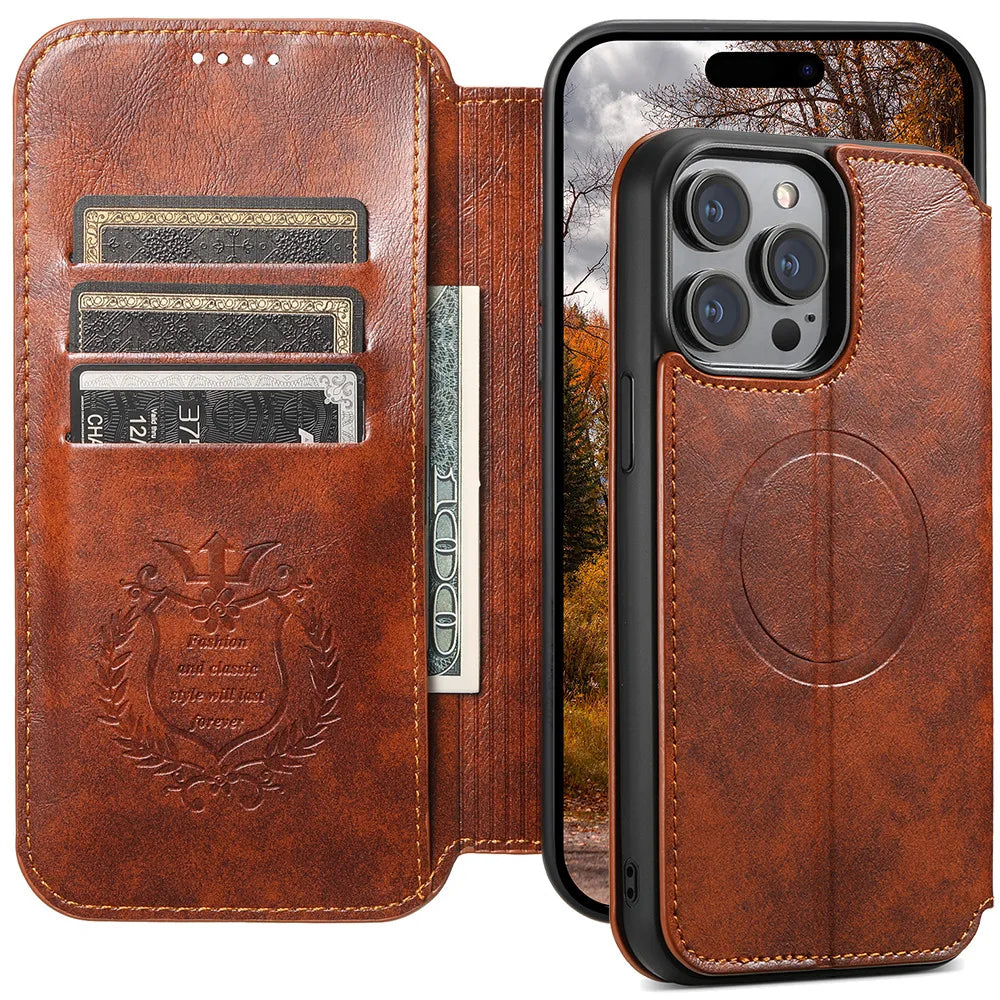 Premium MagSafe Leather Wallet Case for iPhone with Wireless Charging