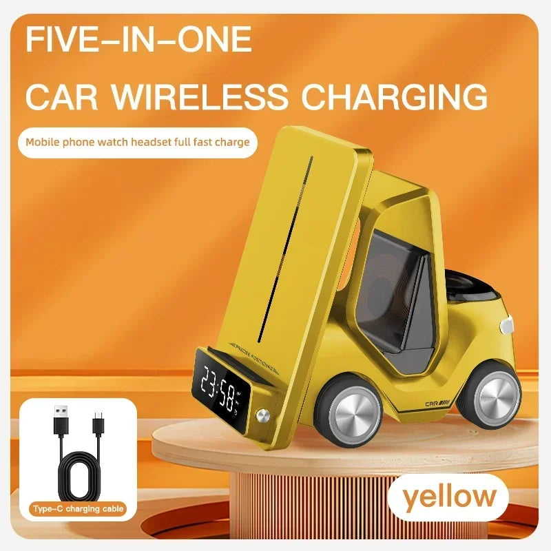 5-in-1 Wireless Charging Station with Alarm Clock – Fast Charger for iPhone, Apple Watch & AirPods