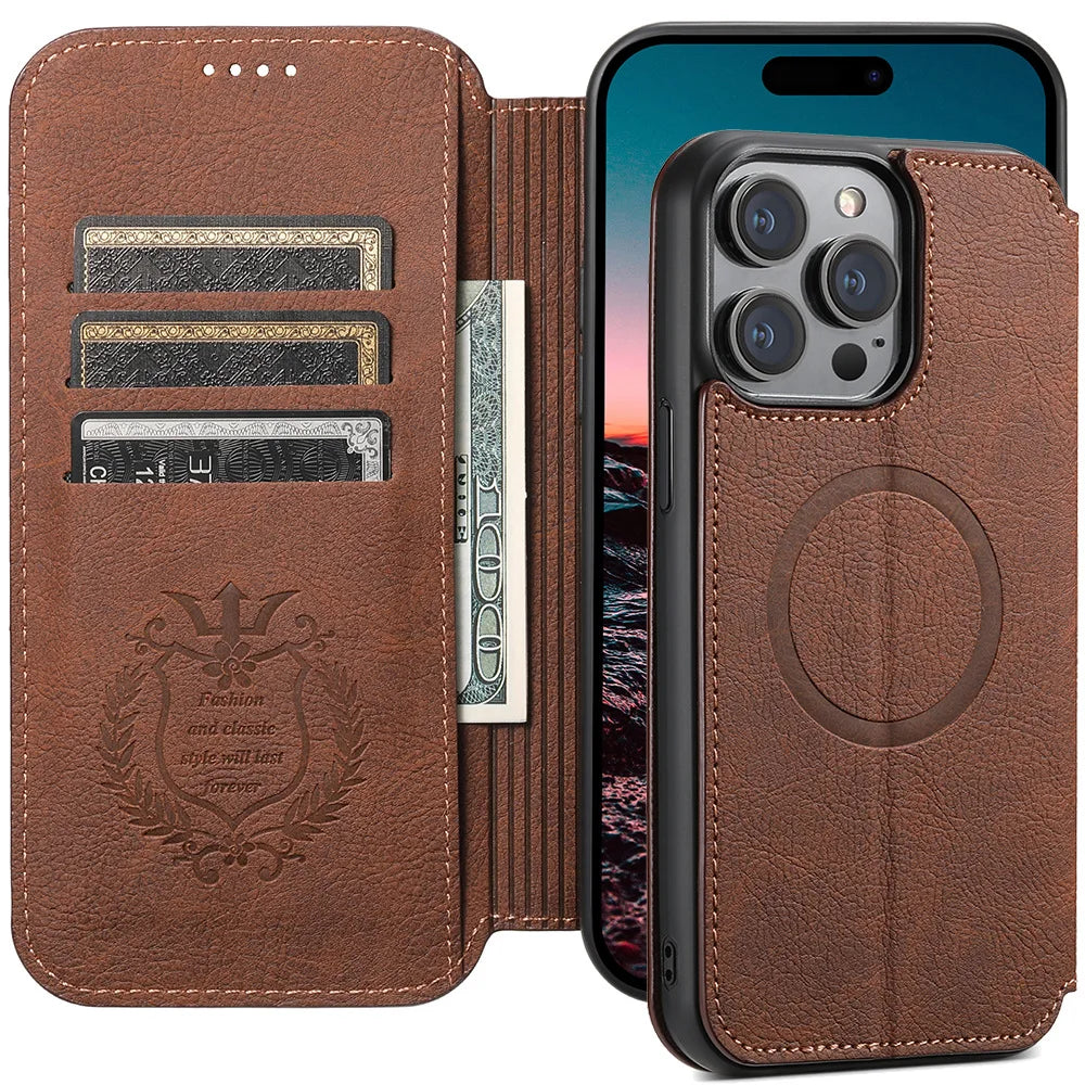 Premium MagSafe Leather Wallet Case for iPhone with Wireless Charging