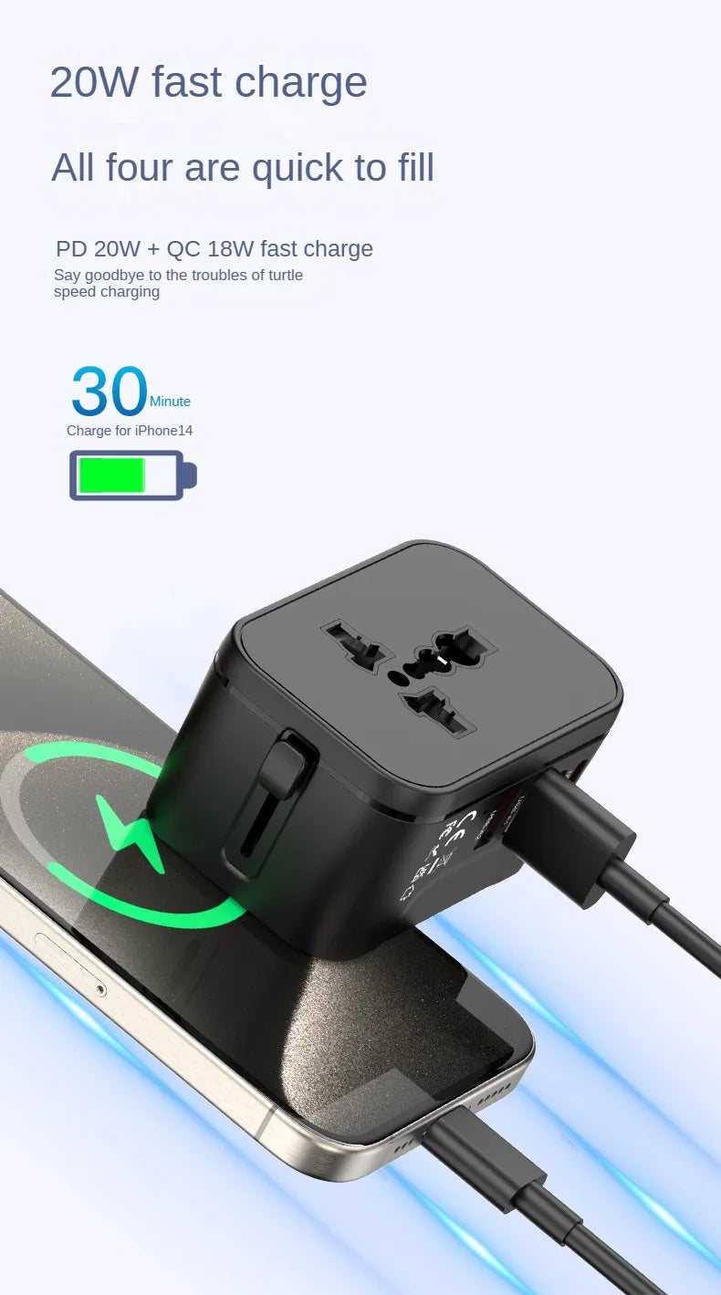 Universal Travel Adapter – Multi-Port Fast Charger for Worldwide Use