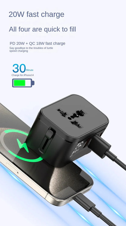 Universal Travel Adapter – Multi-Port Fast Charger for Worldwide Use