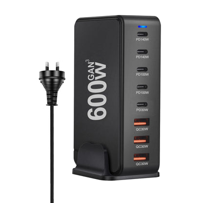 600W GaN Fast Charge 3.0 USB-C Charger with 8 Ports  5C3A PD, Portable and Suitable for Tablets