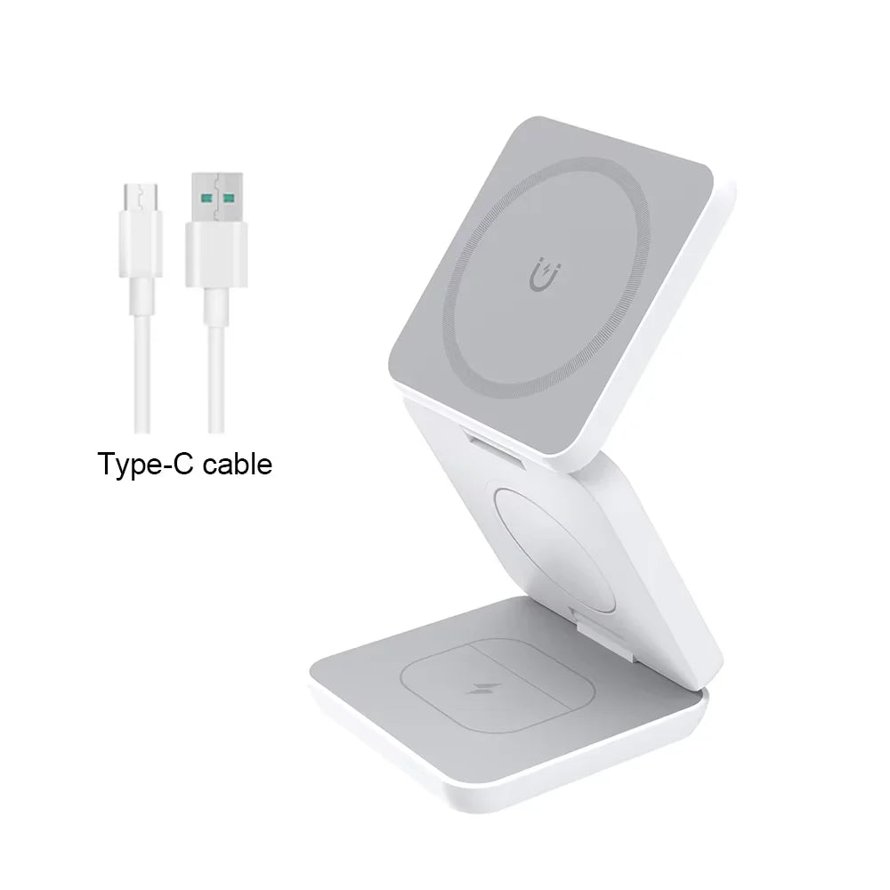 3 in 1 Magnetic Wireless Charger – Fast Charging Stand for iPhone, Apple Watch & AirPods