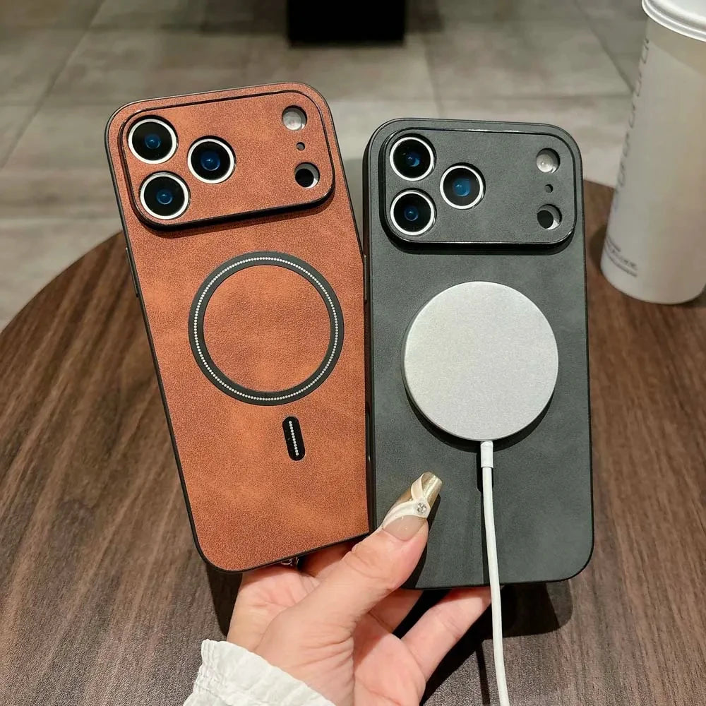 Luxury Leather MagSafe Case – Shockproof Magnetic Wireless Charging Cover for iPhone