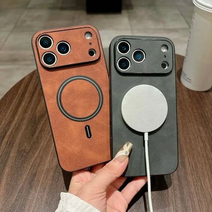 Luxury Leather MagSafe Case – Shockproof Magnetic Wireless Charging Cover for iPhone