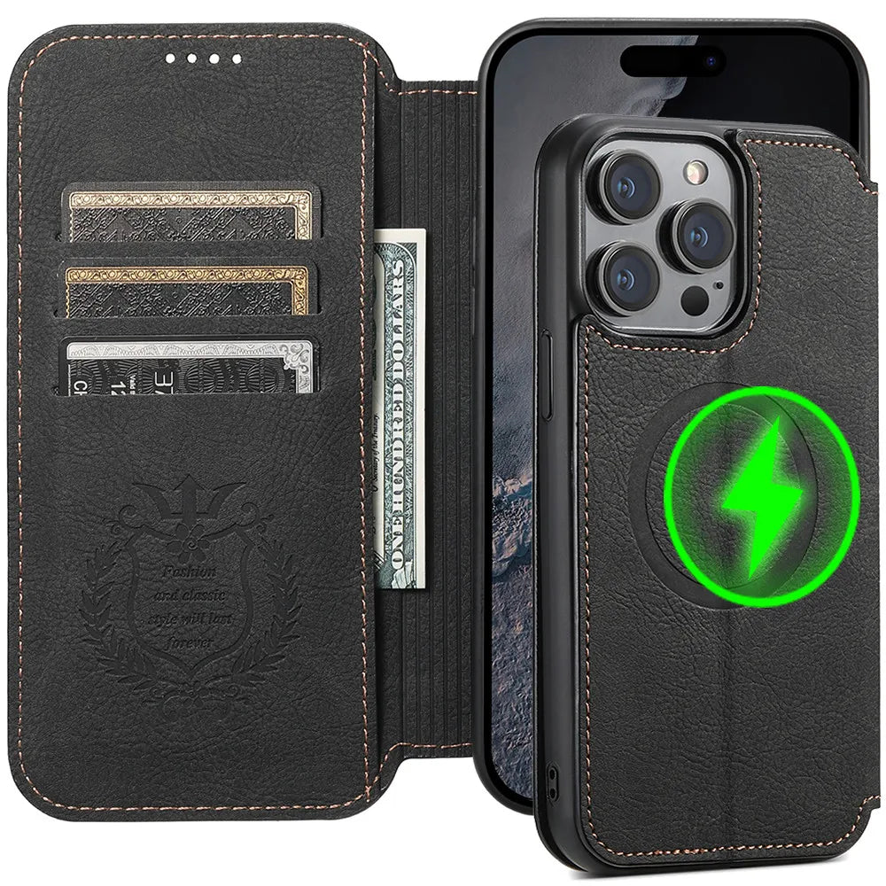 Premium MagSafe Leather Wallet Case for iPhone with Wireless Charging