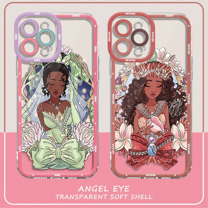 Phone Case for Apple iPhone  12 14 Pro Max XS Max 15 Pro XR 13 Mini Disney Cartoon Princess Cover Transparent Soft