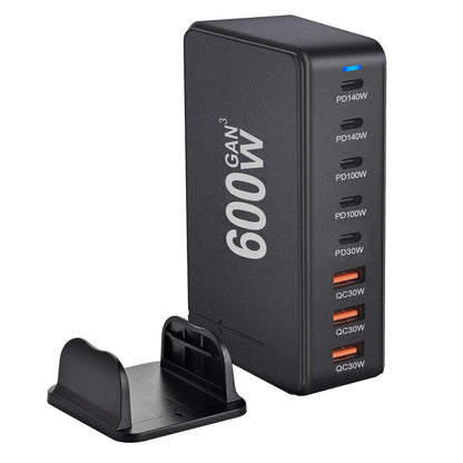 600W GaN Fast Charge 3.0 USB-C Charger with 8 Ports  5C3A PD, Portable and Suitable for Tablets