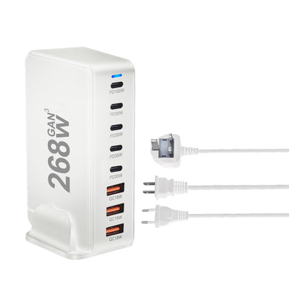 268W GaN Fast Charger – 8 USB-C Ports Desktop Charging Station with US/ EU / UK / AU Plug