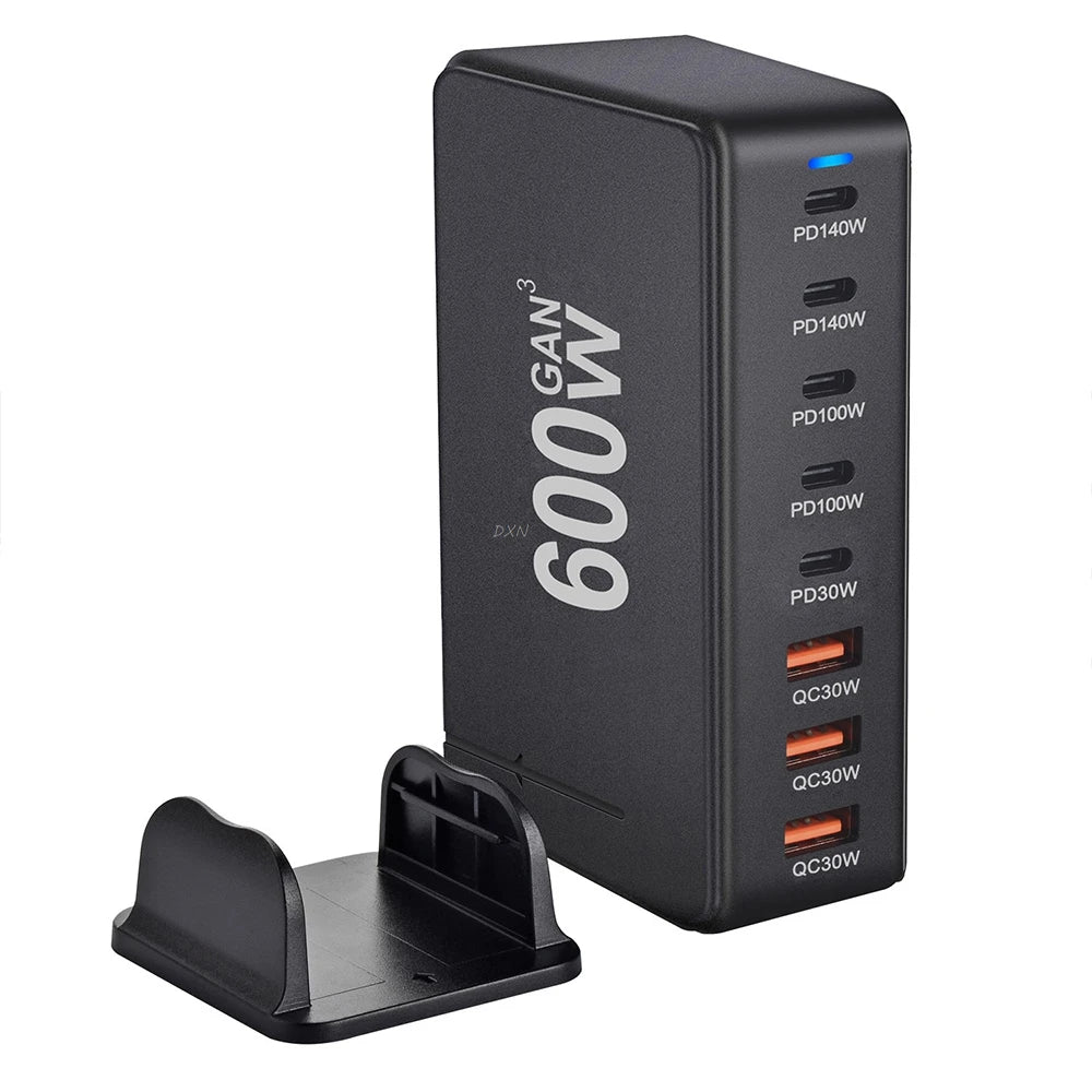 600W GaN Fast Charging Station with US / UK / EU / AU Plug – Multi-Port Power Charger