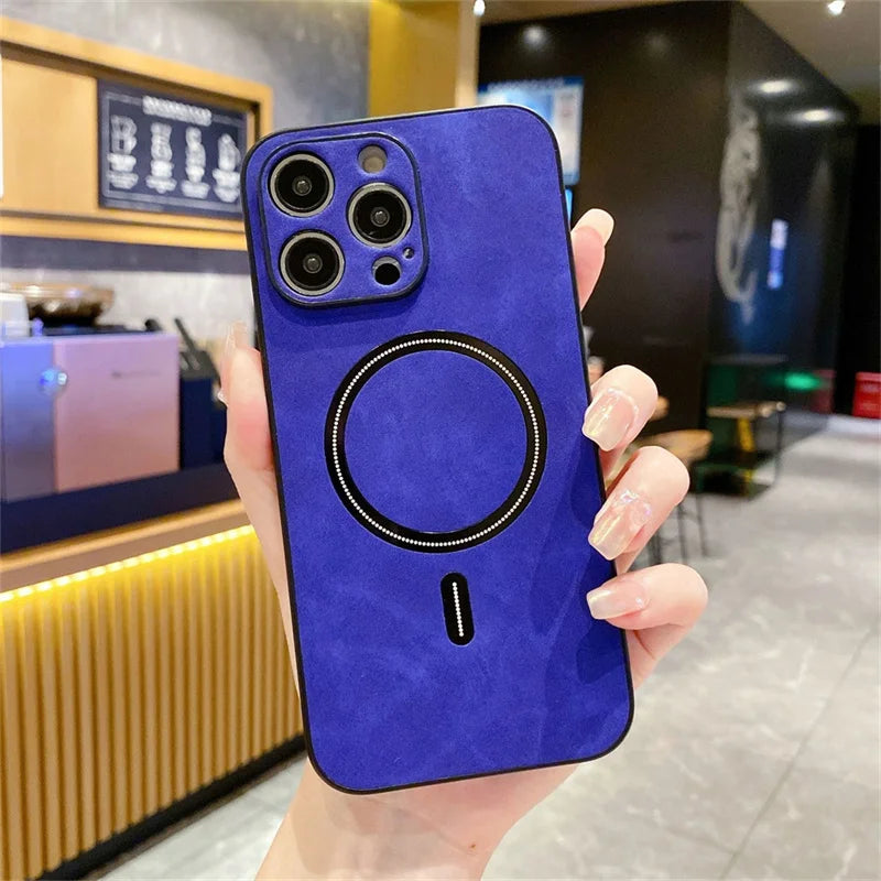 For Magsafe Leather Shockproof Phone Case For iPhone 16 15 14 13 12 11 Pro Max 16e Plus Luxury Soft Wireless Charge Cover Cases