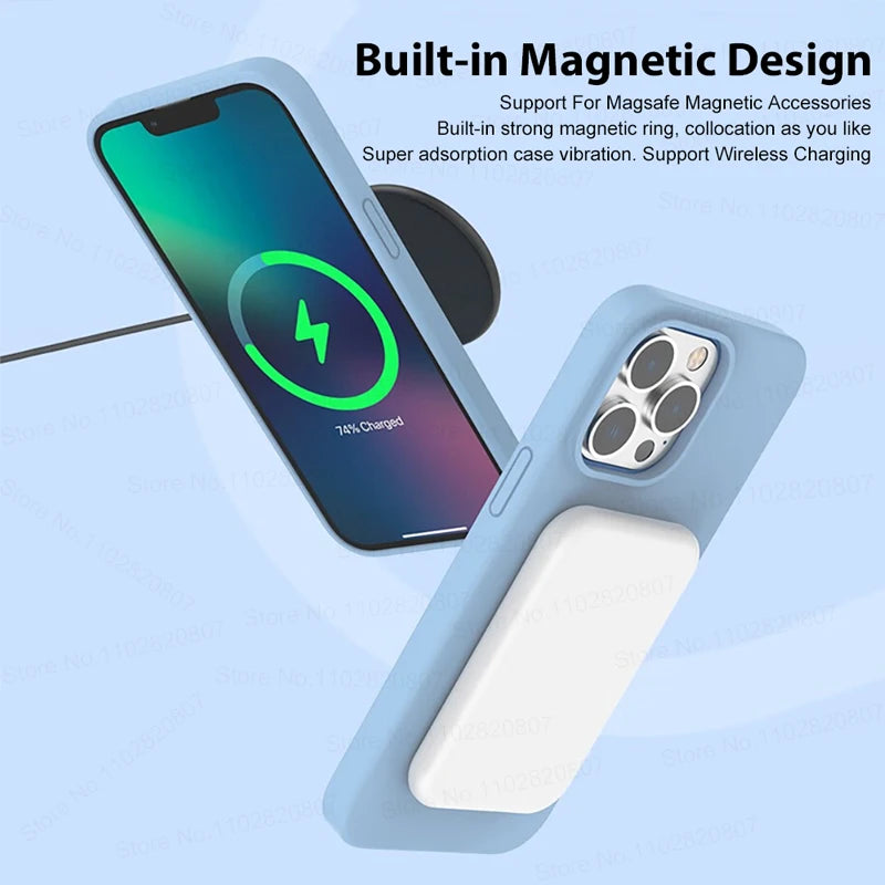 Liquid Silicone Magnetic Cases For iPhone 15 14 13 12 Pro Max Plus For Magsafe Case Wireless Charge Cover Phone Accessories