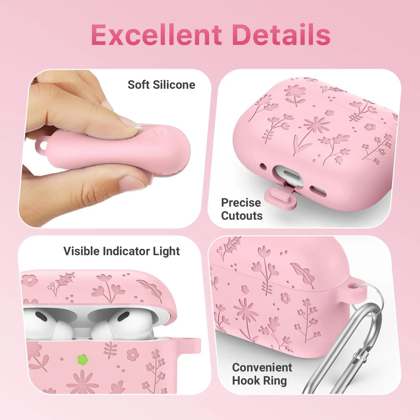 Floral Engraved Silicone Case for AirPods Pro 3 – Shockproof Protective Cover