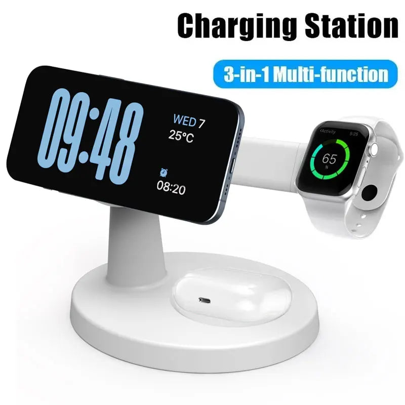 3-in-1 Magnetic Wireless Charging– Fast Charger Stand for iPhone, Apple Watch & AirPods