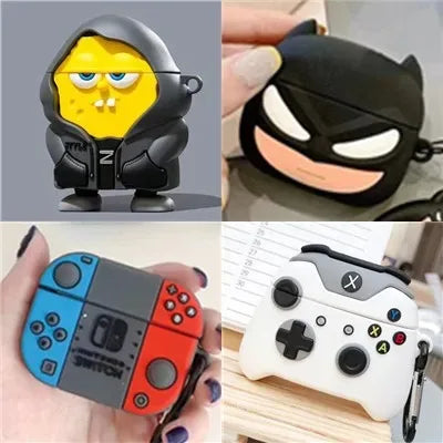 Cute Cartoon Silicone Case for AirPods 1/2/3/4 – Protective Cover with Keychain