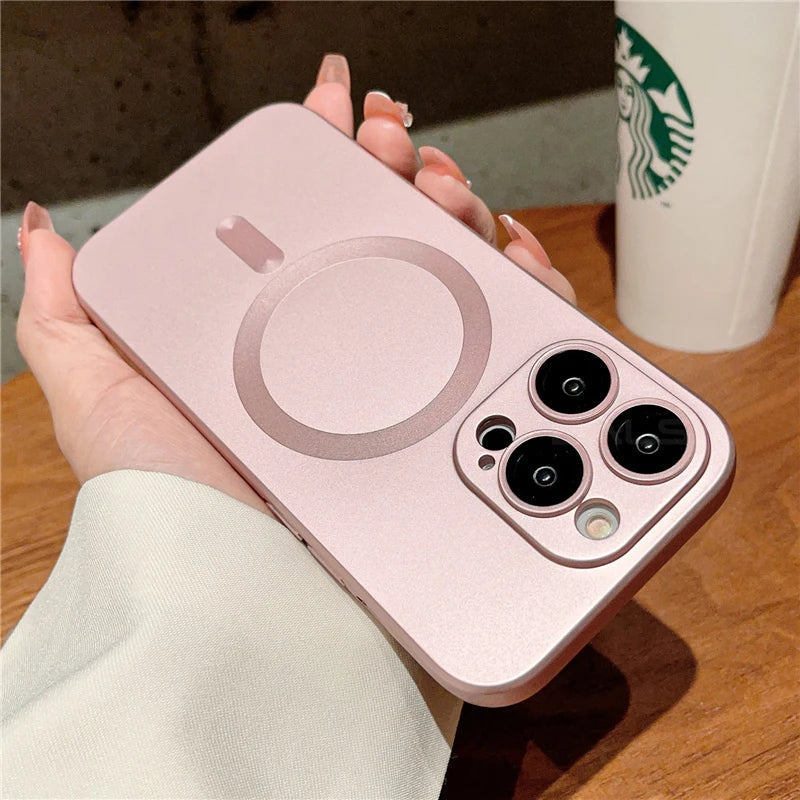 Luxury MagSafe Matte Case for iPhone – Magnetic Wireless Charging Cover with Lens Protection