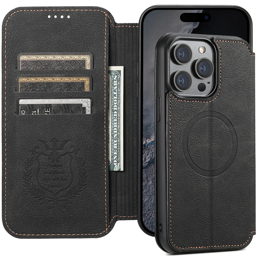 Premium MagSafe Leather Wallet Case for iPhone with Wireless Charging
