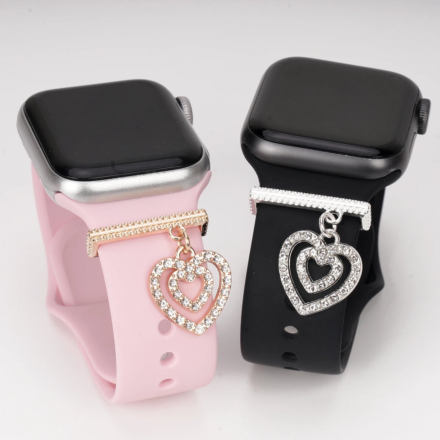 1pc Double Crystal Rhinestones Love Charm Watch Strap Decoration Ring, for Smart Watches Silicone Strap 38MM, 40MM, 41MM, 42MM