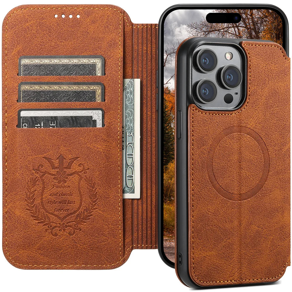 Premium MagSafe Leather Wallet Case for iPhone with Wireless Charging