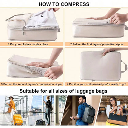 6-Piece Packing Cubes Set – Compressible Travel Organizer Bags