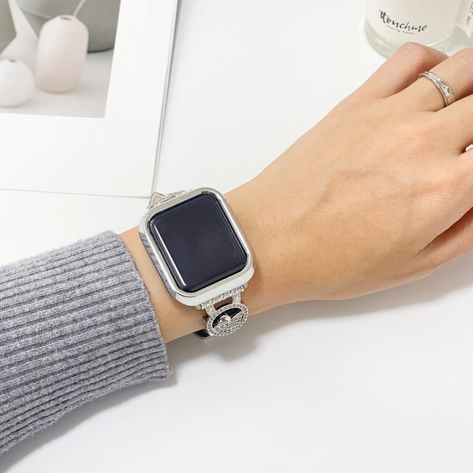 Diamond Leather Strap For Apple Watch