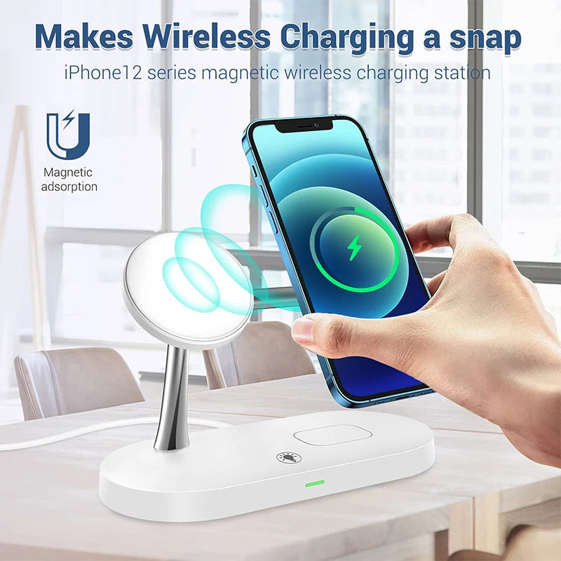 3 in 1 Wireless Charger Stand Magnetic For iPhone 12 13 14 15 Fast Charging Station for Apple Watch 9 8 7 6 5 Airpods 2 3 Pro
